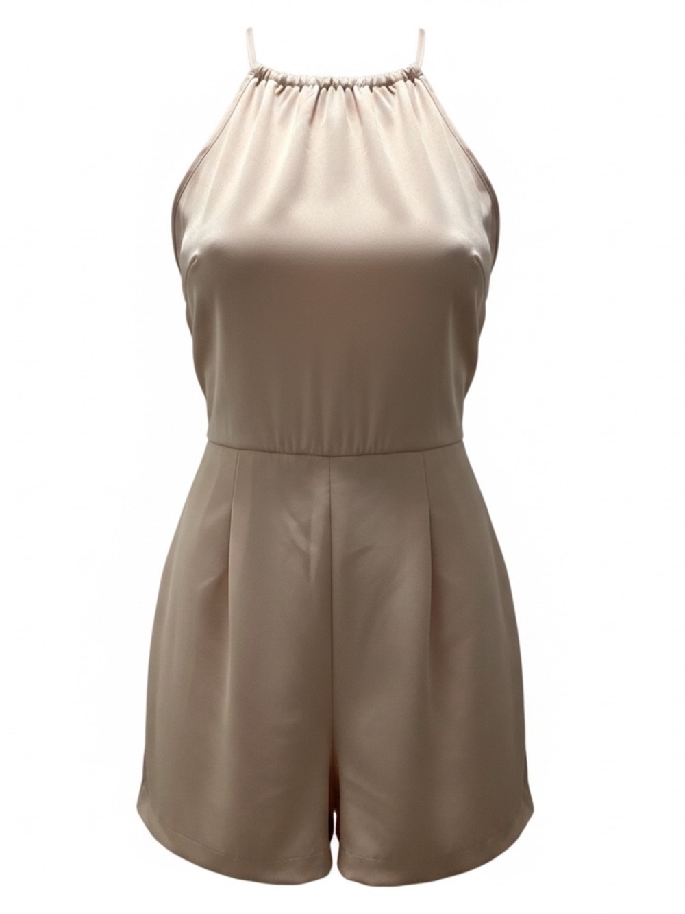 SHEIN Neutral Halter Neck Romper in Light Beige